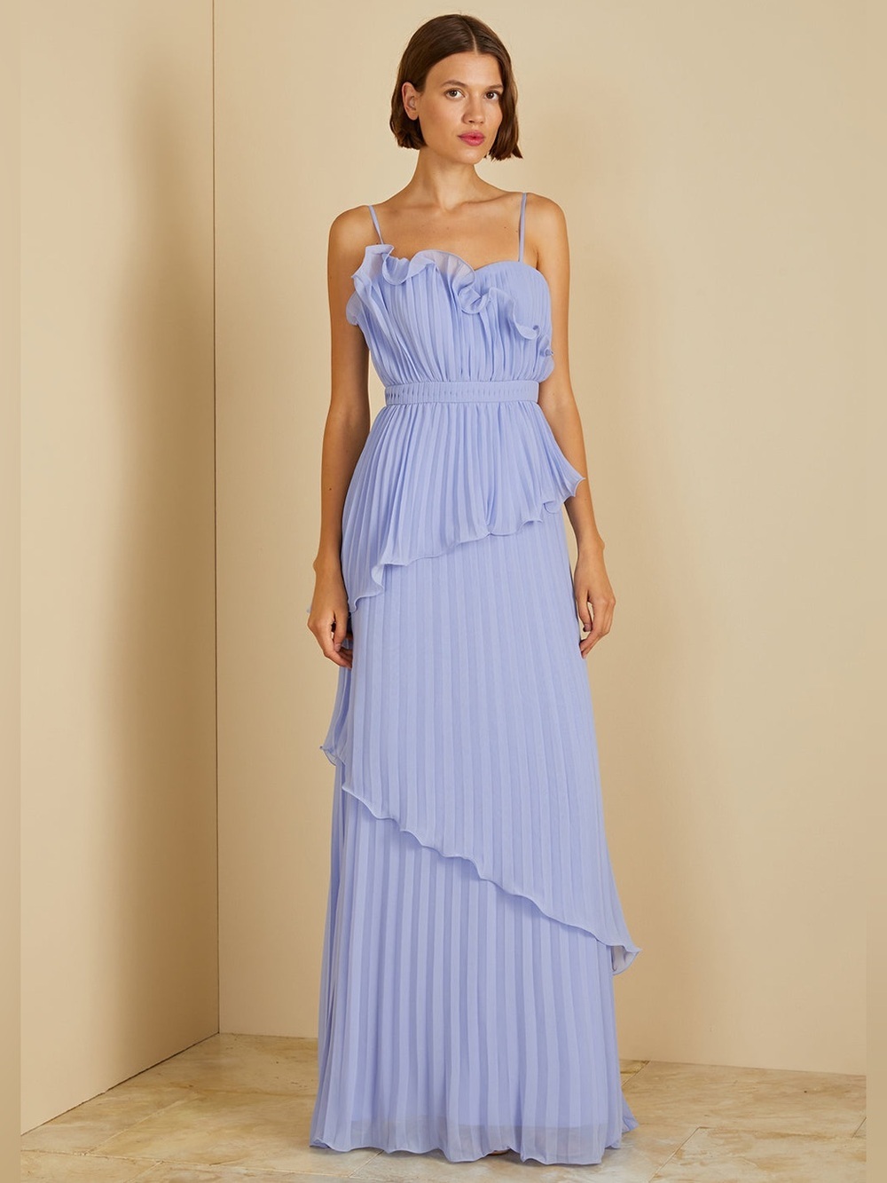 Amur Cassy Plated Ruffle Lavender Chiffon
Evening Gown/ Maxi Dress size
6